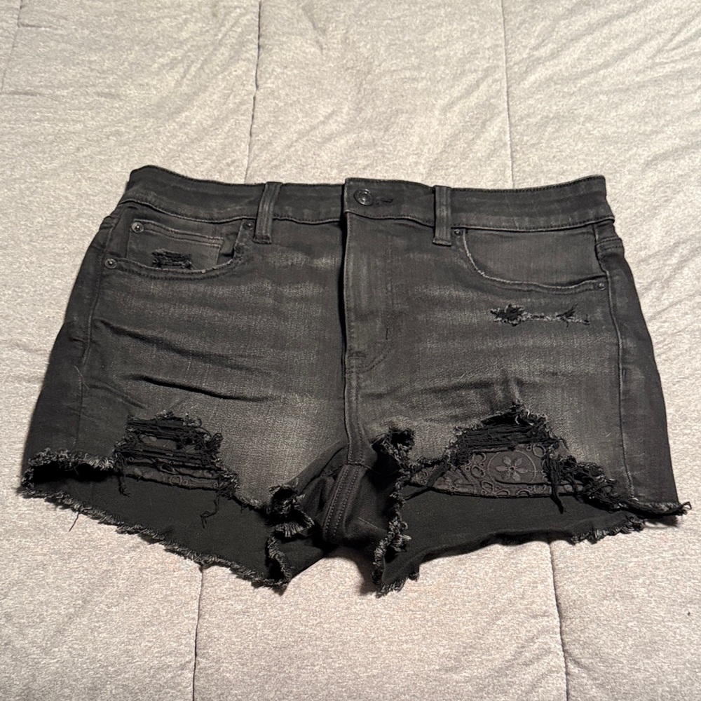 American Eagle Outfitters Black Distressed Denim Shorts size 8